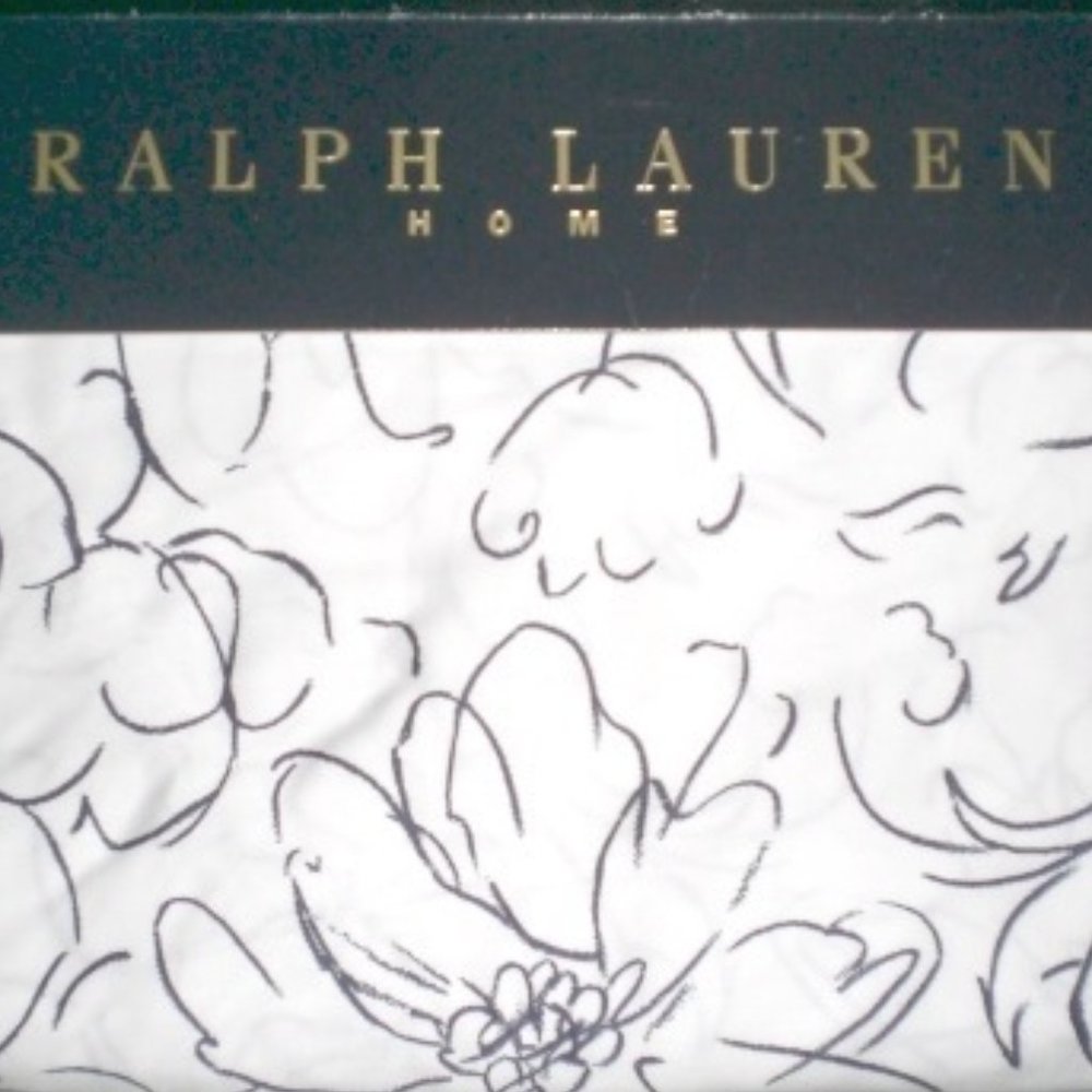 Ralph Lauren Angelina modern floral white navy Fitted Sheet sateen New NWOT K